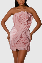 Agalia Çiçek Straplez File Mini Elbise